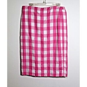 Talbots Skirt Size 12 Pink White Buffalo Plaid Checked Preppy Work
